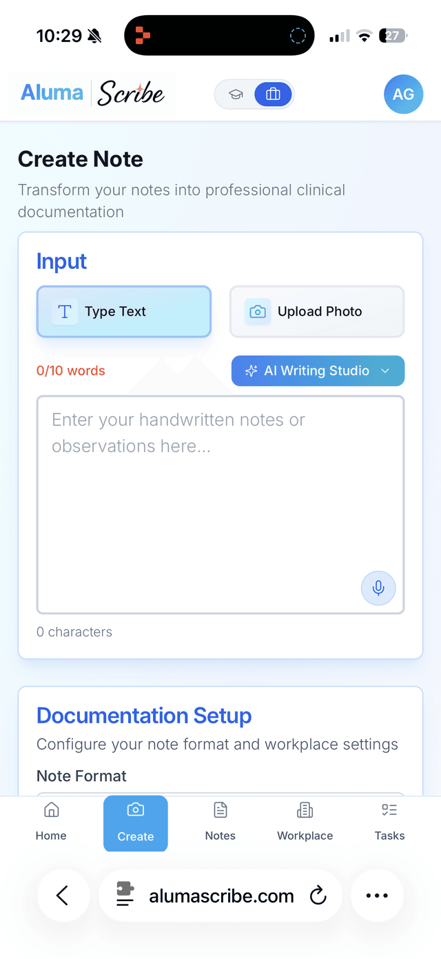 Create Note with text and photo input options