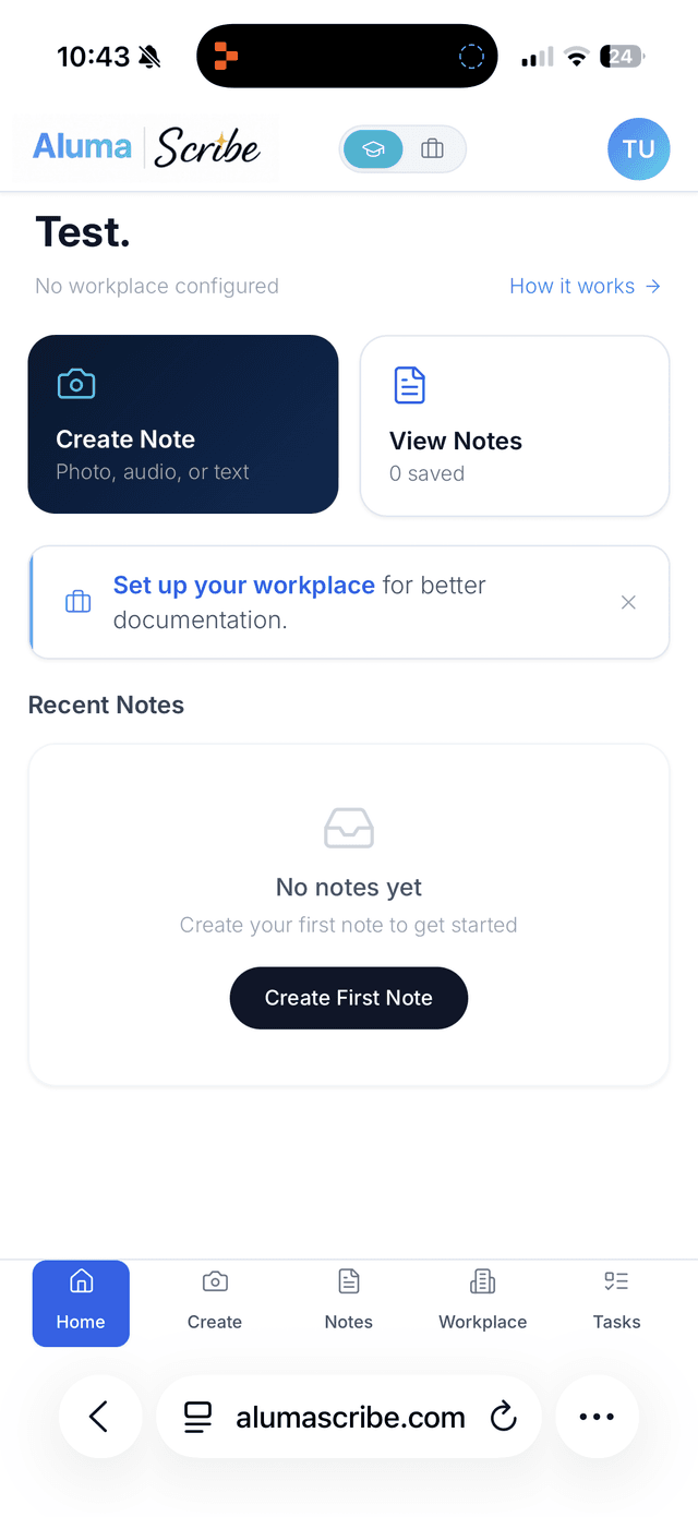 Aluma Scribe app interface