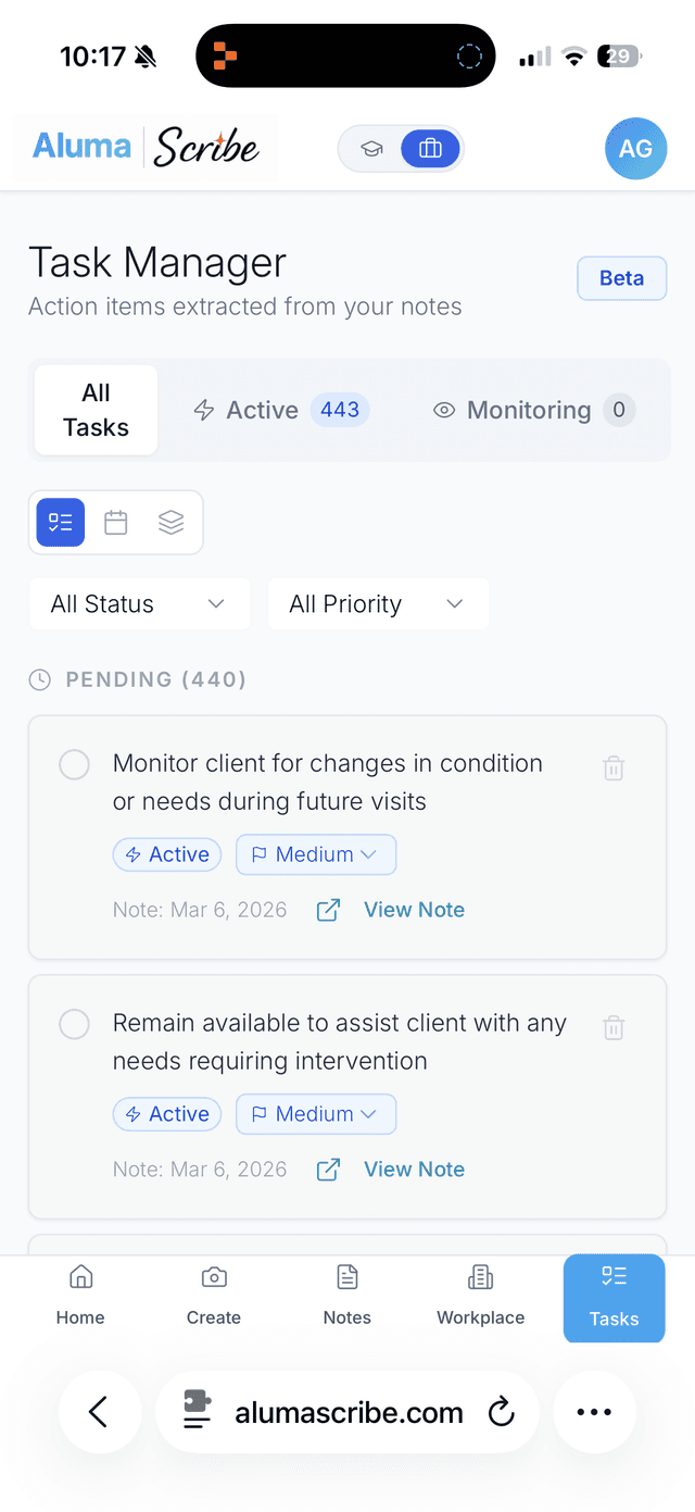 Task Manager with AI-extracted action items